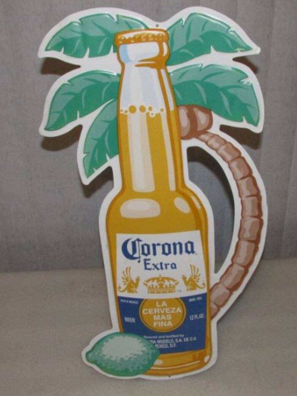 CORONA EXTRA BEER METAL SIGN PALM TREE ISLAND LIME 24” BOTTLE VINTAGE